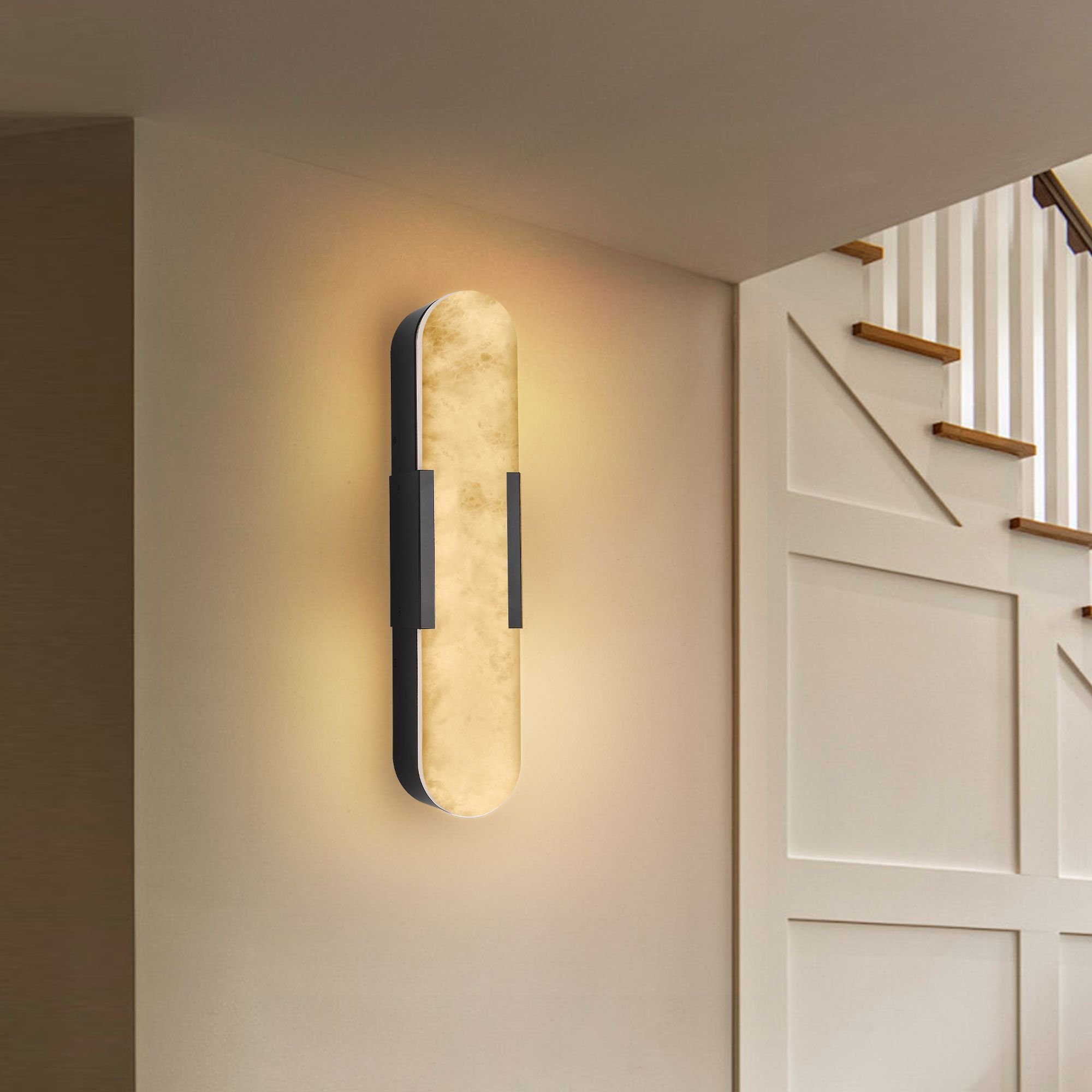 19.7" Natural Marble Wall Sconce, Black Sconces Set of Two, Indoor Modern Bathroom Sconces Wall Lighting for Living Room, Bedroom, Hallway, Stairs 19.7" Natural Marble Wall Sconce, Black Sconces Set of Two, Indoor Modern Bathroom Sconces Wall Lighting for Living Room, Bedroom, Hallway, Stairs