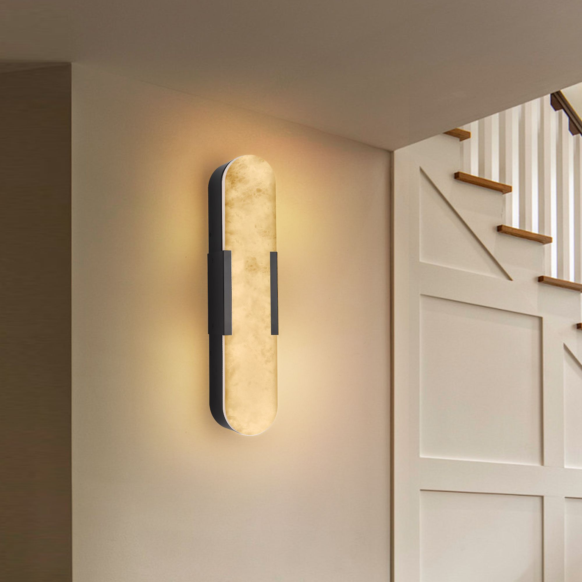 19.7" Natural Marble Wall Sconce, Black Sconces Set of Two, Indoor Modern Bathroom Sconces Wall Lighting for Living Room, Bedroom, Hallway, Stairs 19.7" Natural Marble Wall Sconce, Black Sconces Set of Two, Indoor Modern Bathroom Sconces Wall Lighting for Living Room, Bedroom, Hallway, Stairs